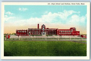 Great Falls Montana MT Postcard High School Stadium Building General View c1940