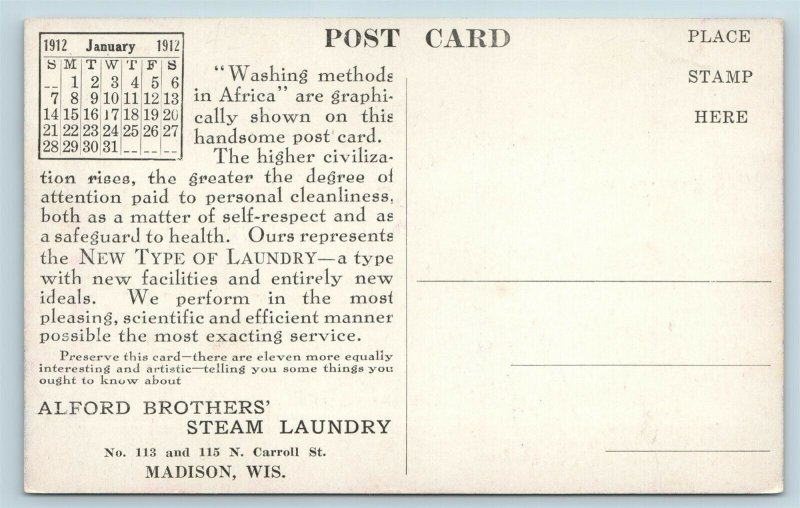 Advertising Postcard Alford Brothers Steam Laundry Madison WI Washing Africa F36