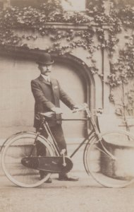 Antique Bicycle Cyclist Small Real Photo Old Postcard