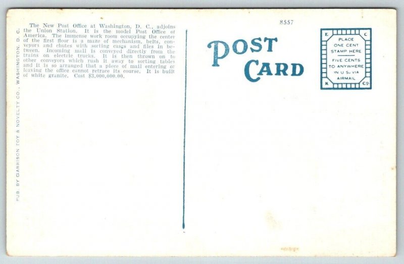 Cartão postal Washington DC New City Post Office c1925-