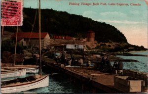 Canada Fishing Village Jackfish Lake Superior Vintage Postcard C057