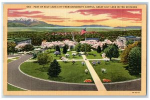 c1940's Part of Salt Lake City from University Campus Utah UT US Flag Postcard