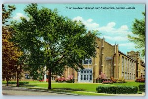 1940 Aurora Illinois IL Postcard C. M. Bardwell School Auditorium Building Linen