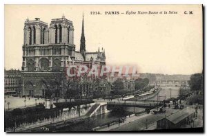 Postcard Old Paris church Notre Dame and the Seine