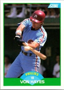 1989 Score Baseball Card Von Hayes Philadelphia Phillies sk29828