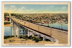 1957 George Washington Memorial Bridge Scene Seattle Washington WA Cars Postcard