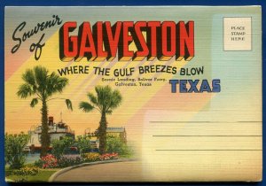 Galveston Texas tx Fort Crockett Bolivar Ferry large letters postcard folder