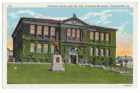 Carnegie Library, Crawford Monument, Connellsville Pennsylvania, PA, Linen