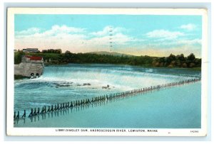 Libby Dingley Dam Androscoggin River Lewiston ME Maine Postcard (D21)