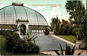 View of Conservatory in Washington Park, Chicago IL Vintage Postcard X33