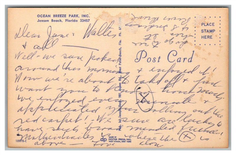 Postcard FL Jensen Beach Florida Ocean Breeze Park H30