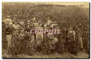 Postcard Old Wine Harvest Vendangeurs departing TOP