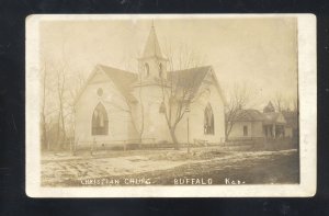 RPPC BUFFALO KANSAS CHRISTIAN CHURCH BUILDING VINTAGE REAL PHOTO POSTCARD