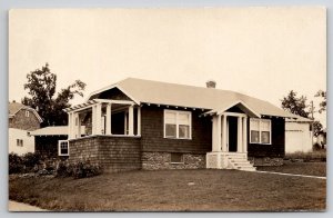 RPPC RI Craftsman Cedar Cottage Trellis Porch Stone Foundation Postcard J25