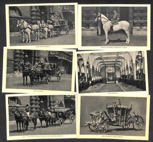 Lot of 6 old postcards British royal state coach stable landau outrider horses