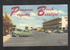 POMPANO BEACH FLORIDA DOWNTOWN STREET SCENE OLD CARS VINTAGE POSTCARD