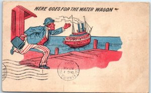 M-52550 Man and Ship Art Print Here Goes for the Water Wagon