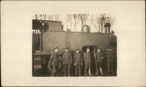 Soldiers & RR Train - Unidentified Real Photo Postcard c1915 WWI