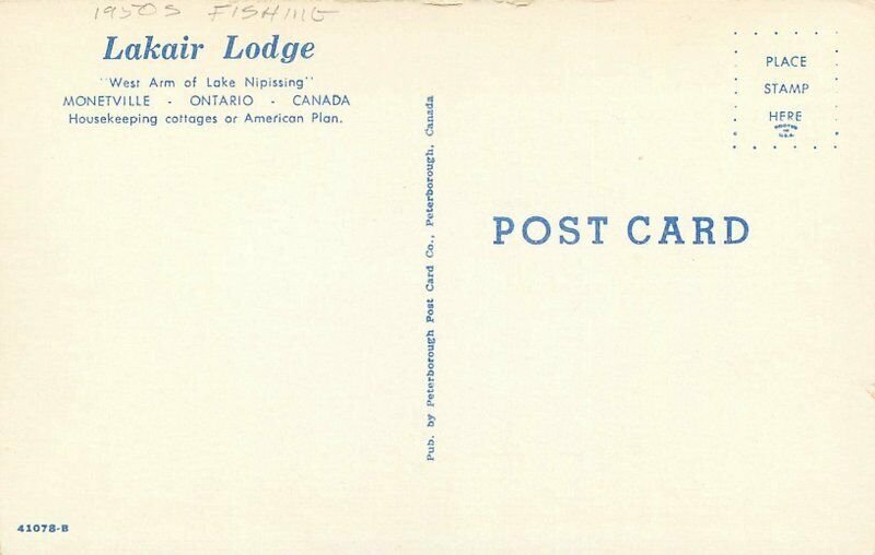 Birdseye Boats Fishing Lakair Lodge Postcard Ontario Canada Peterborough 11072