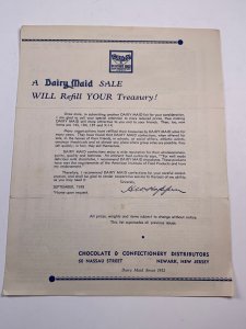 Vintage Dairy Maid Chocolate Distributors Newark NJ Price List 1938