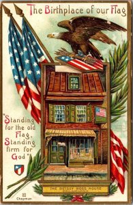 Betsy Ross 1910 Postcard - American Flag - Veteran - Army - Patriotic