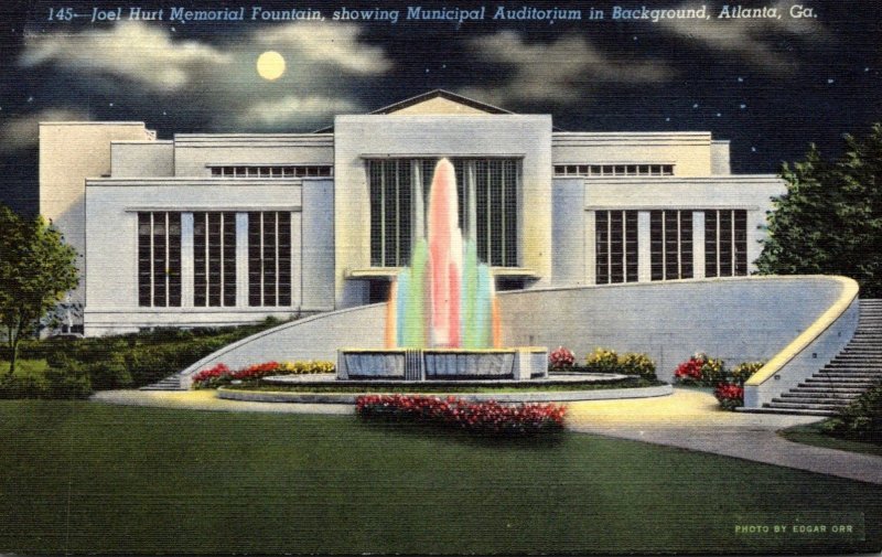 Georgia Atlanta Joel Hurt Memorial Fountain With Municipal Auditorium In Back...