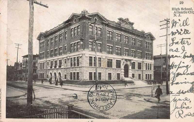 High School, Atlantic City, New Jersey, Early Postcard, Used in 1906