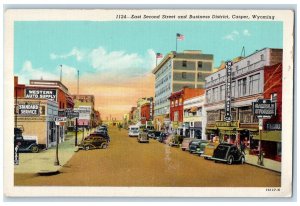 c1950 East Second Street Business District Classic Cars Store Casper WY Postcard