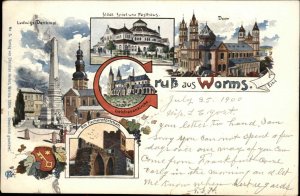 Gruss aus Worms Germany Multi-View 1900 Cancel Vintage Postcard