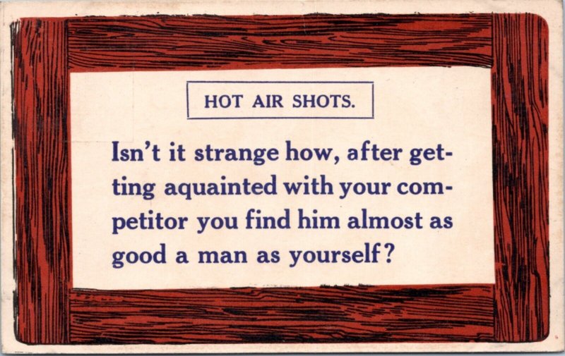 Postcard Humor - Hot Air Shots - Strange   competitor as good a man as self