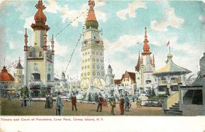 Postcard Towers and Court of Fountains Luna Park Coney Island NY Amusement Park