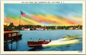 Old Forge Lake Adirondacks Mountains New York NY Boating & Bathing Postcard