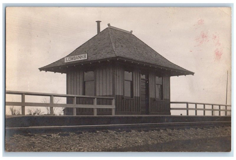 1912 Railroad Train Station Lowbanks Ontario Canada RPPC Photo Postcard 