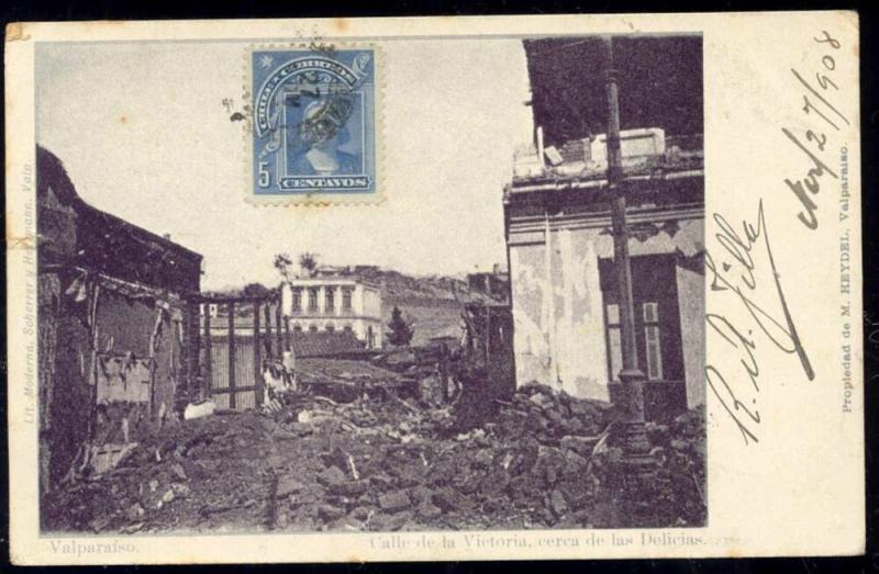 chile, VALPARAISO, Calle Victoria Delicias Terremoto (1907)