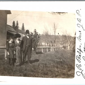 1912 Family Farm Real Photo RPPC Handsome Businessman Classy Wife JB Phelps A151