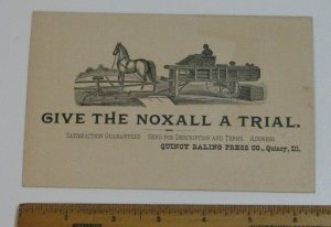 Victorian TRADE CARD Quincy Baling Press Farm Machinery Agricultural Hay Baler