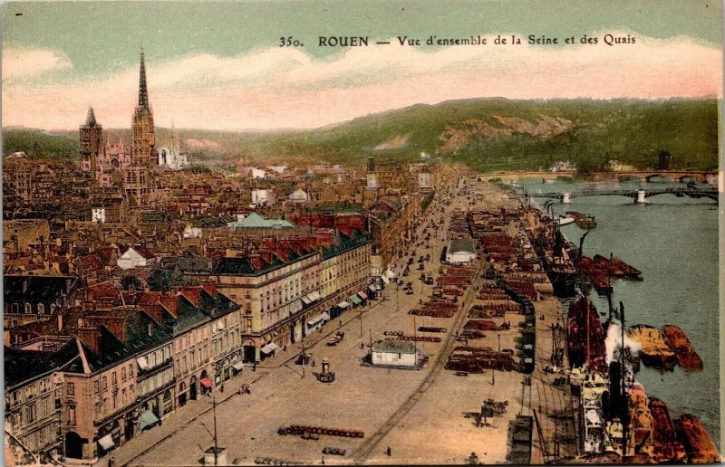 Rouen Vue D’Ensemble de la Seine et des Quais Antique Postcard UNP Unused DB 