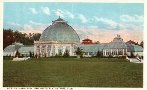 Vintage Postcard 1920's Horticultural Building Belle Isle Detroit Michigan MI