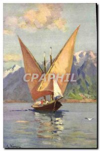 Old Postcard Barque du Leman boat