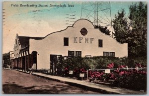 Shenandoah Iowa 1928 Hand Colored Postcard Fields Broadcasting Station Radio