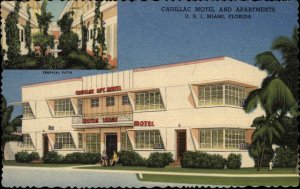 MIAMI FL Cadillac Mountain and Apartments Old Linen Postcard