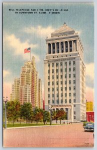 St Louis MO~Bell Telephone & Civil Courts Bldg In Downtown~Vtg Linen Postcard