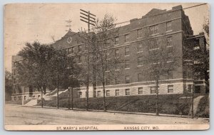 Kansas City Missouri~Terraced Steps to St Mary's Hospital~Side Sunrooms 1915 B&W