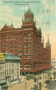 Broad Street Station Philadelphia PA  Postcard 1914 West Philadelphia Cancel