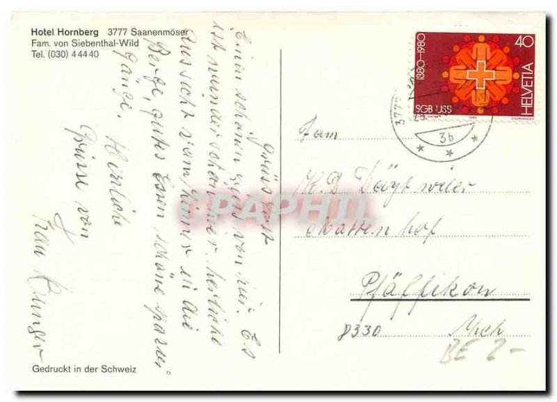 Postcard Modern Hotel Hornberg Saanenmoser