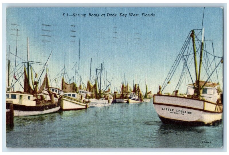 1956 Little Lorraine K.1 Shrimp Boats Dock Key West Florida FL Vintage Postcard