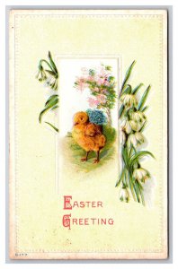 Floral Easter greetings Baby Chick Embossed DB Postcard H29