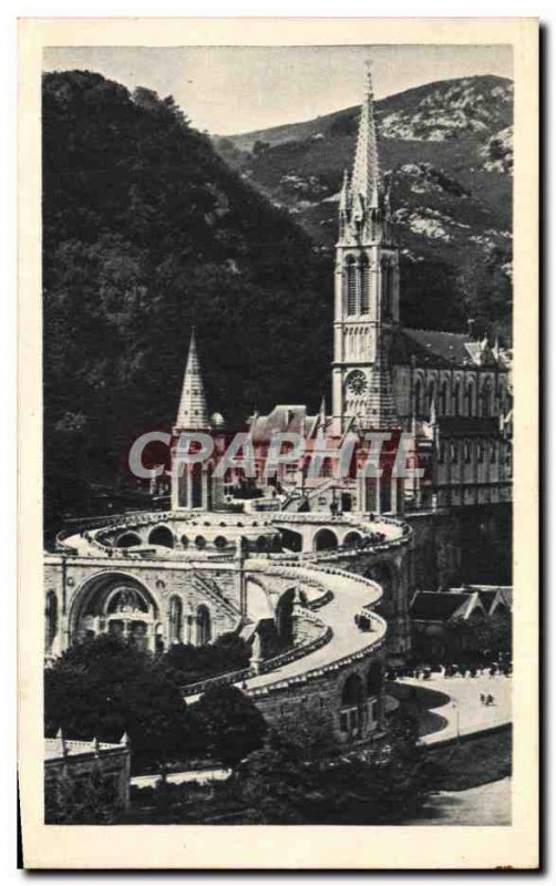 Old Postcard Lourdes Basilica and the Gave