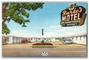 1954 Front View Burke Motel Classic Cars Miami Coral Gables Florida FL Postcard