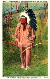 North Carolina Cherokee Indian Reservation Primitive Hunter With Bow and Arrow